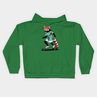 Retro Red panda Skateboarder - Vintage Style Illustration Kids Hoodie